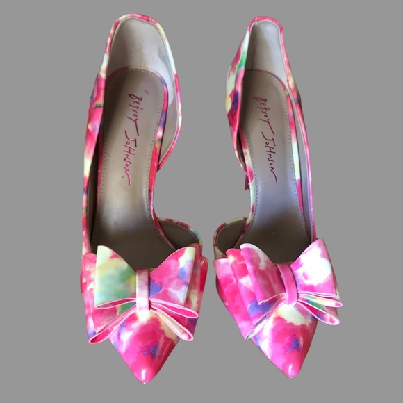 🌹🌸 RARE FINISH D’Orsay Pumps Abstract Floral by Betsey Johnson - Picture 4 of 12